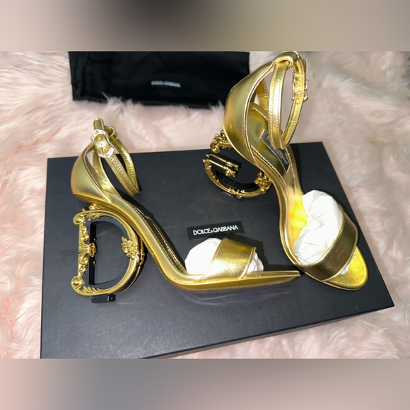 DOLCE & GABBANA Sculpted-Heel Metallic Leather sandals - Picture 4 of 16